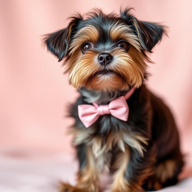 Nyklippt yorkshireterrier med rosa rosett